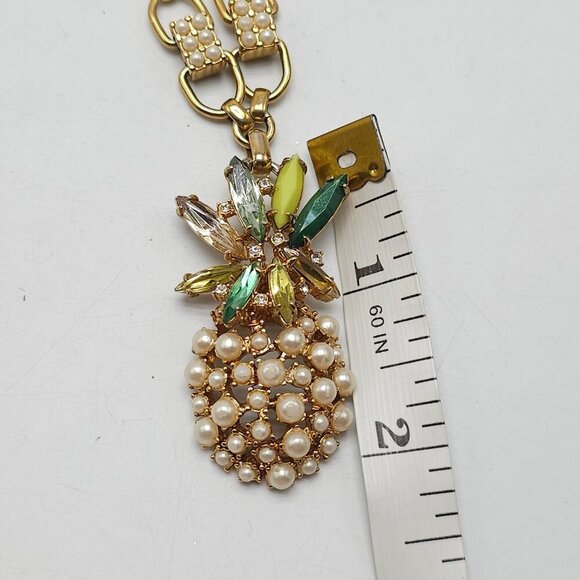 Ann Taylor Pearl Cluster Pineapple Green Rhinestone Gold Tone Long Necklace - Picture 6 of 7
